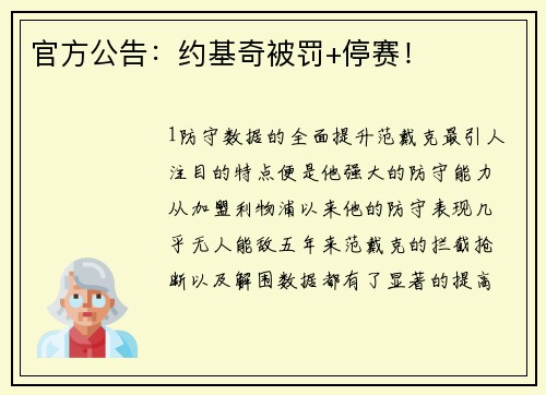 官方公告：约基奇被罚+停赛！